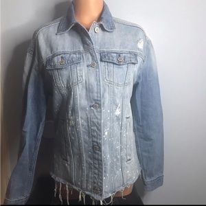 Hollister Womens Trucker Denim Jean Jacket Distressed Destroyed Raw Hem SZ S